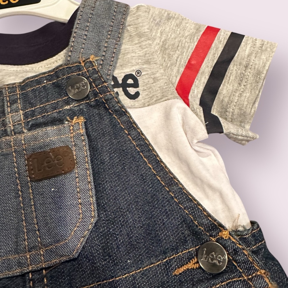 Baby Lee Kids Denim Overall Shorts With Undershirt Size 0-3 Months - Picture 5 of 8